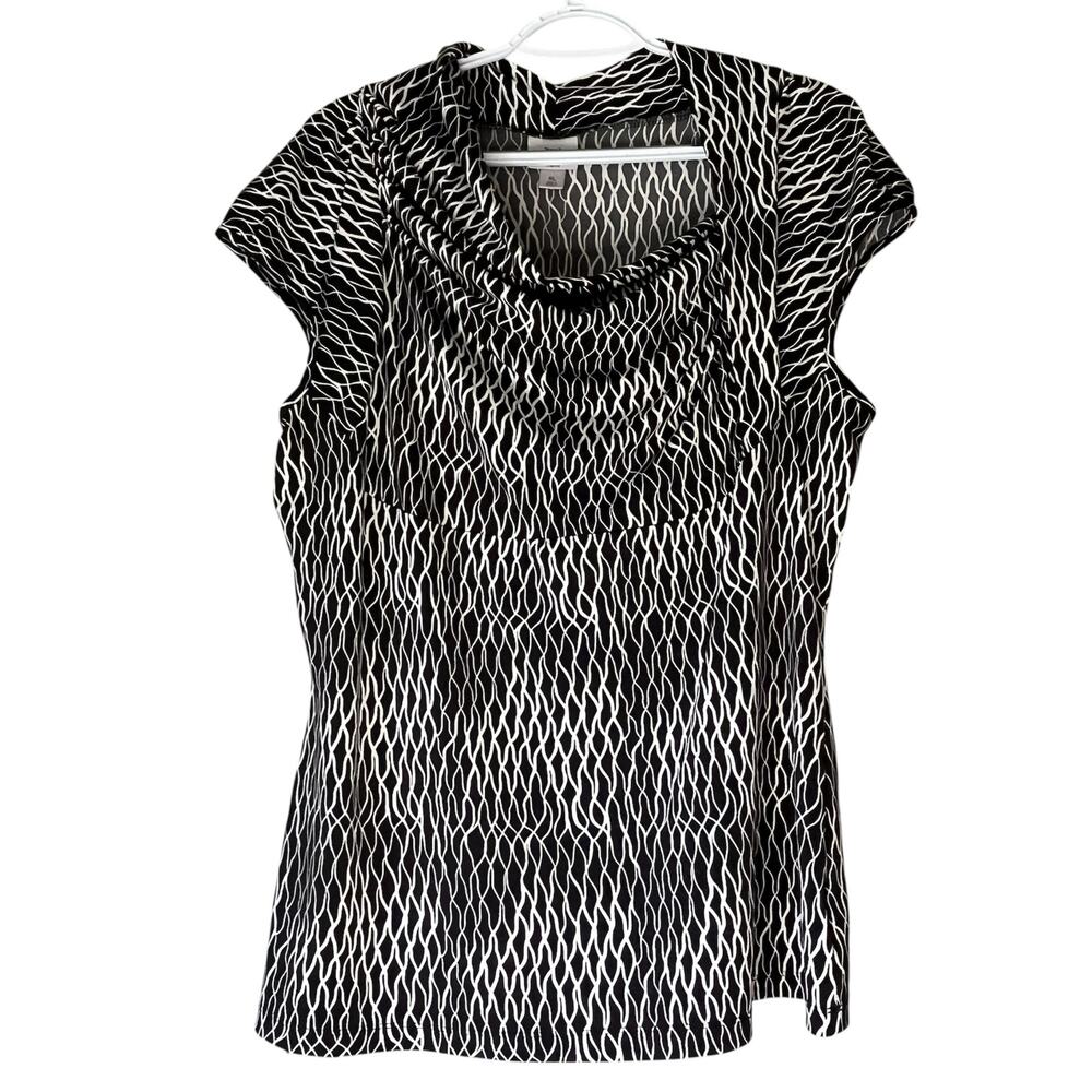 Worthington Black / White Short Sleeve Blouse Size XL